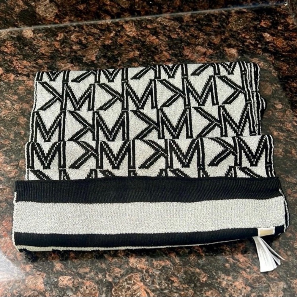 Michael Kors Monochrome MK Pattern Scarf - Picture 4 of 4